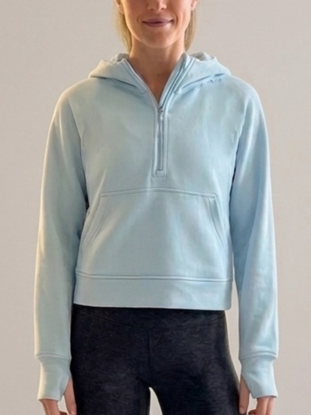 LASLULU Oversized Scuba Half-Zip Hoodie Sweatshirt Pocket Blue Women’s Medium